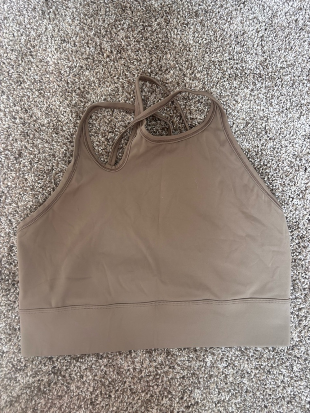 High-Neck Strappy Sports Bra in Taupe
